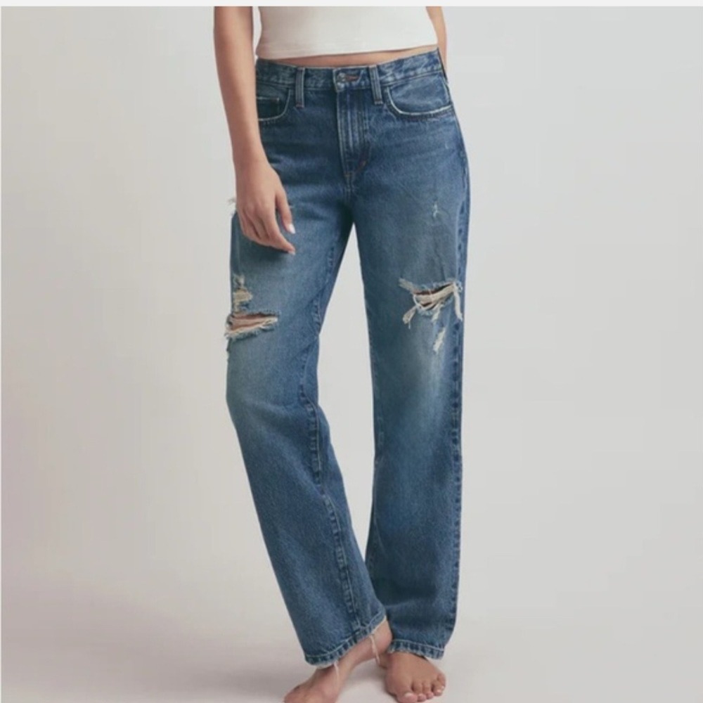 Favorite Daughter The Tommy Low Slung Long Straight Distressed Jeans Size 26